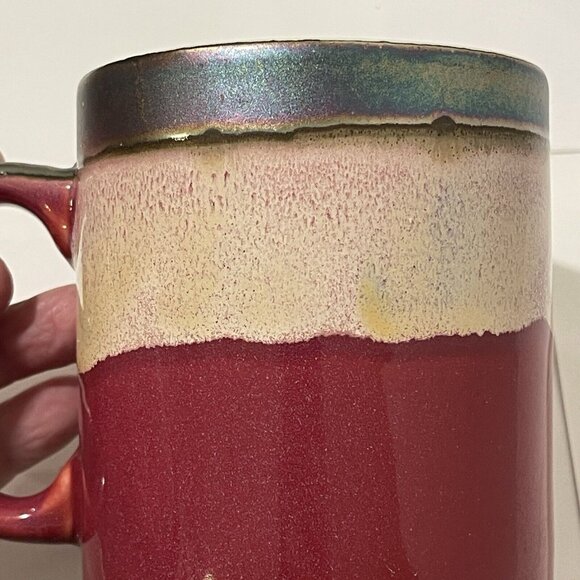 Potter’s Corner Wide‎ Mug Fire Metallic Glazed Dripped Ceramic Red, Green, Tan - Picture 8 of 15
